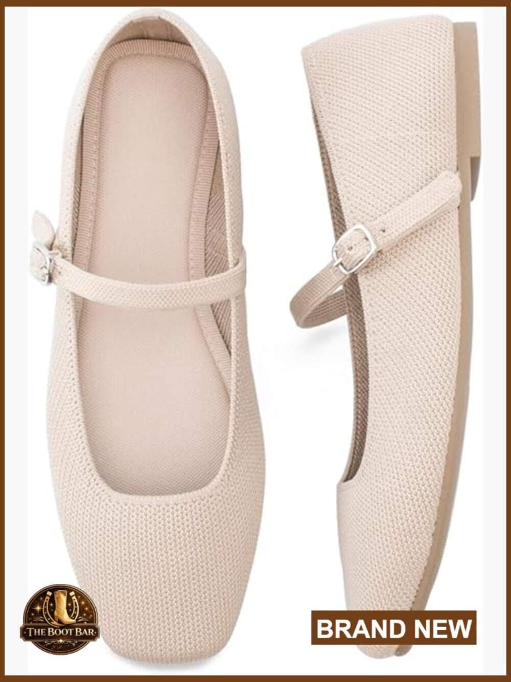 Square Toe Knit Flats with Adjustable Ankle Strap, Comfortable for Office &